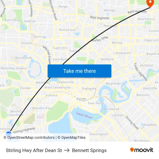 Stirling Hwy After Dean St to Bennett Springs map