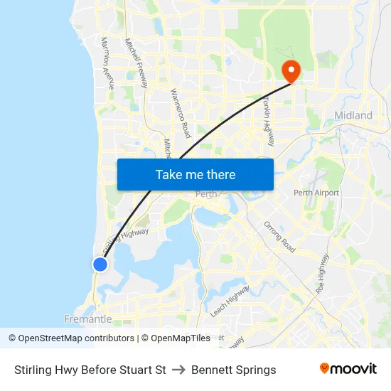 Stirling Hwy Before Stuart St to Bennett Springs map