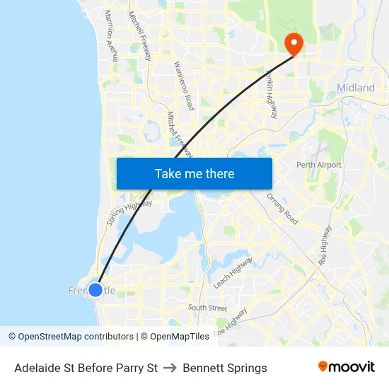 Adelaide St Before Parry St to Bennett Springs map