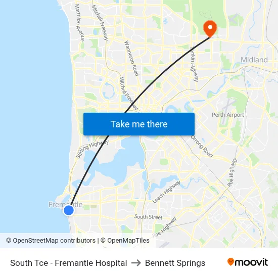 South Tce - Fremantle Hospital to Bennett Springs map