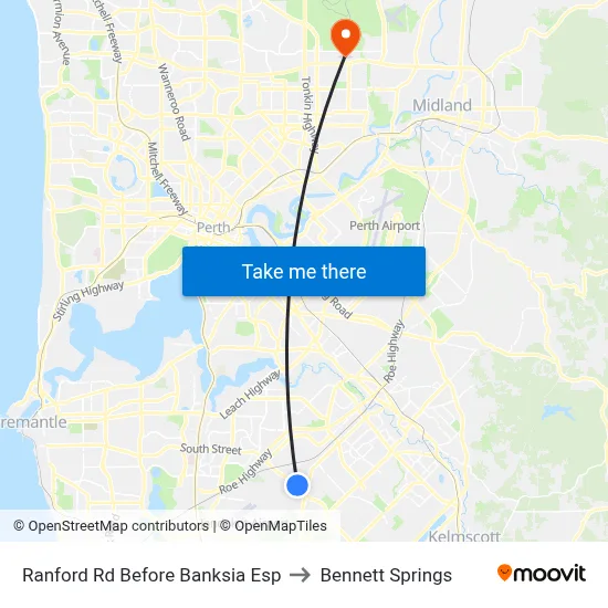 Ranford Rd Before Banksia Esp to Bennett Springs map