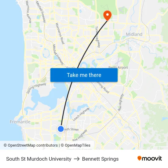 South St Murdoch University to Bennett Springs map