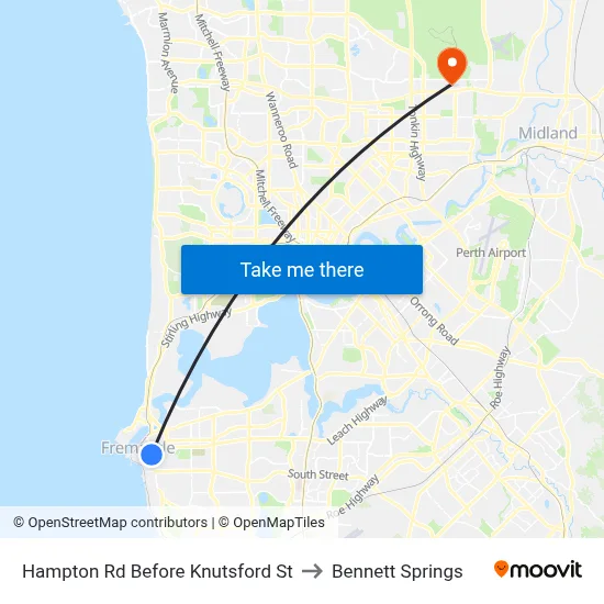 Hampton Rd Before Knutsford St to Bennett Springs map