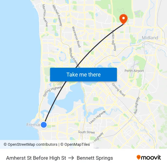 Amherst St Before High St to Bennett Springs map