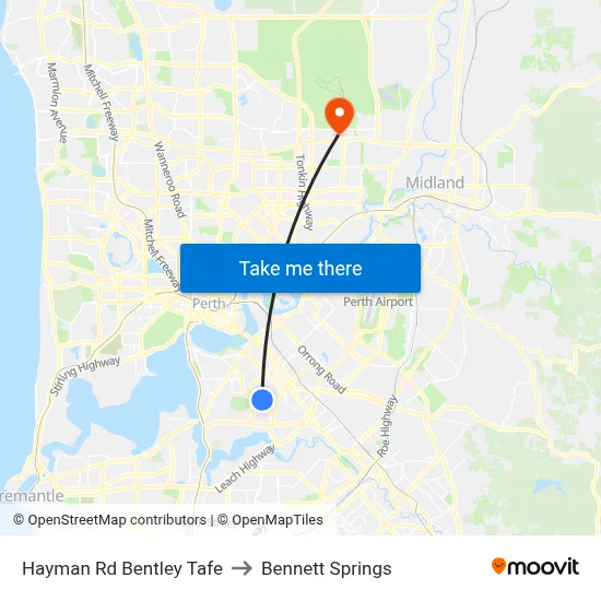 Hayman Rd Bentley Tafe to Bennett Springs map