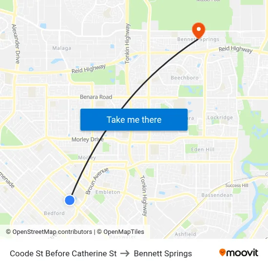 Coode St Before Catherine St to Bennett Springs map