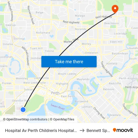 Hospital Av Perth Children's Hospital Cat Id 132 to Bennett Springs map