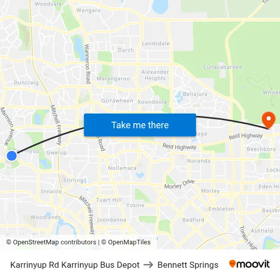 Karrinyup Rd Karrinyup Bus Depot to Bennett Springs map