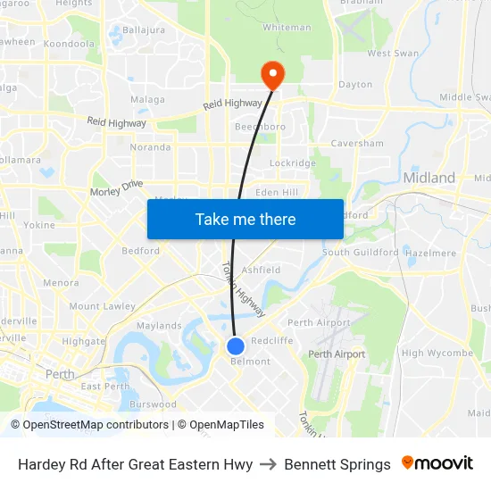 Hardey Rd After Great Eastern Hwy to Bennett Springs map