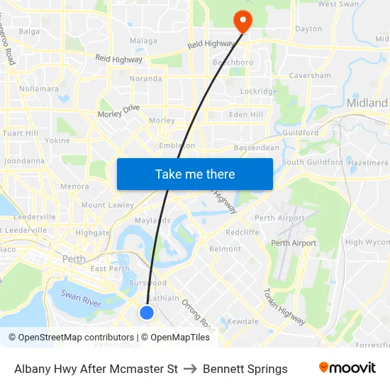 Albany Hwy After Mcmaster St to Bennett Springs map