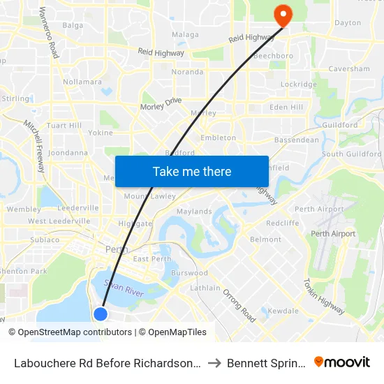 Labouchere Rd Before Richardson St to Bennett Springs map