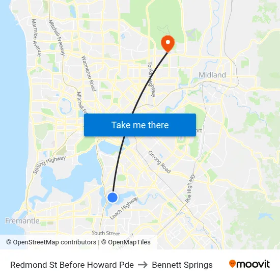 Redmond St Before Howard Pde to Bennett Springs map