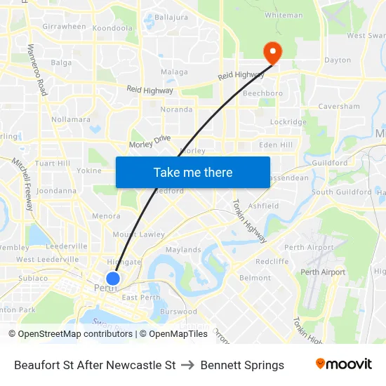 Beaufort St After Newcastle St to Bennett Springs map