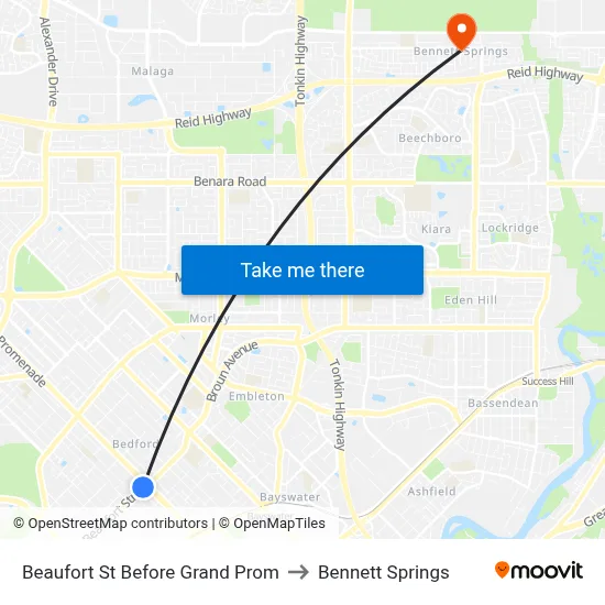 Beaufort St Before Grand Prom to Bennett Springs map