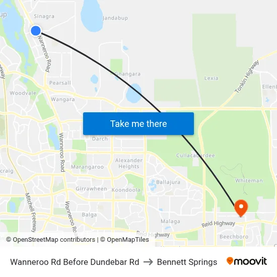 Wanneroo Rd Before Dundebar Rd to Bennett Springs map