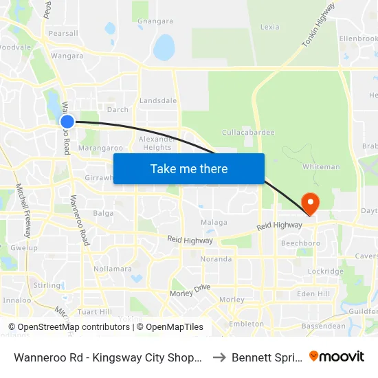 Wanneroo Rd - Kingsway City Shopping Ctr to Bennett Springs map