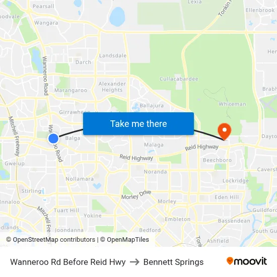 Wanneroo Rd Before Reid Hwy to Bennett Springs map