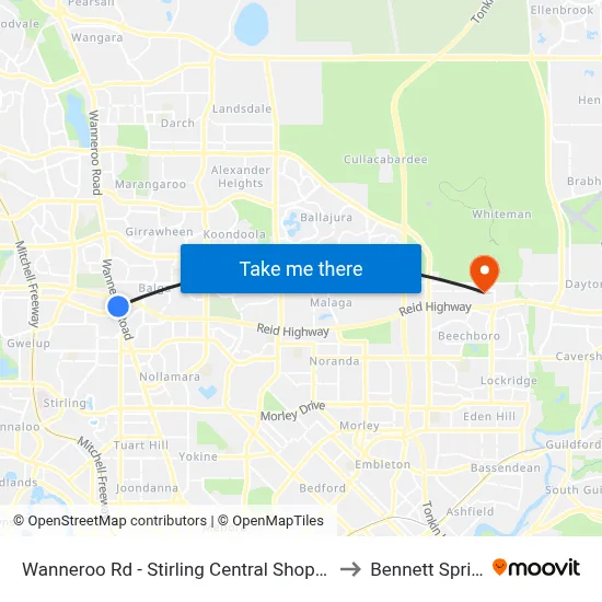 Wanneroo Rd - Stirling Central Shopping Ctr to Bennett Springs map