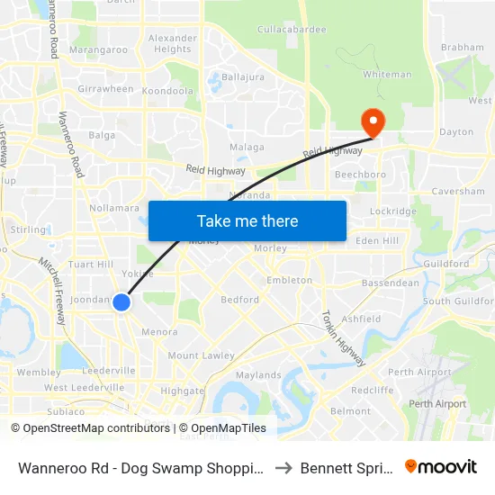 Wanneroo Rd - Dog Swamp Shopping Ctr to Bennett Springs map