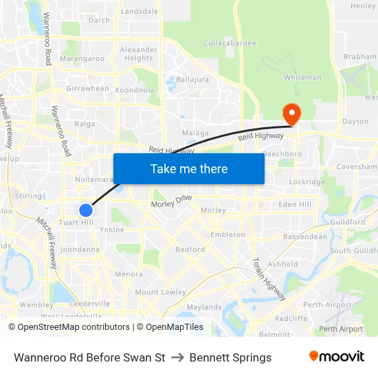 Wanneroo Rd Before Swan St to Bennett Springs map