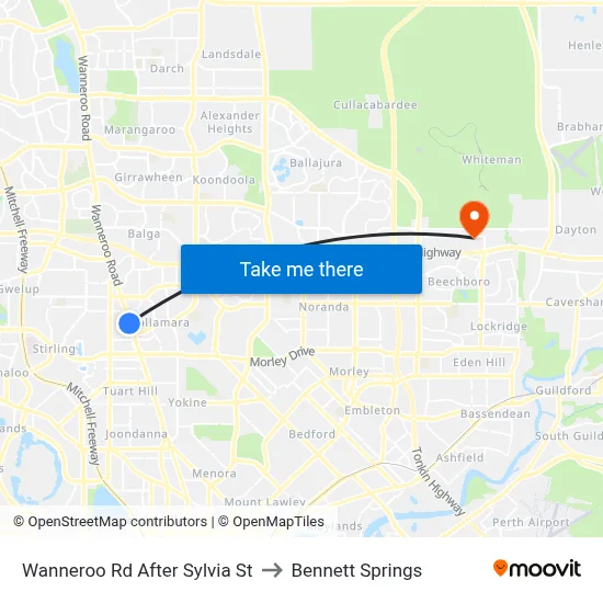 Wanneroo Rd After Sylvia St to Bennett Springs map