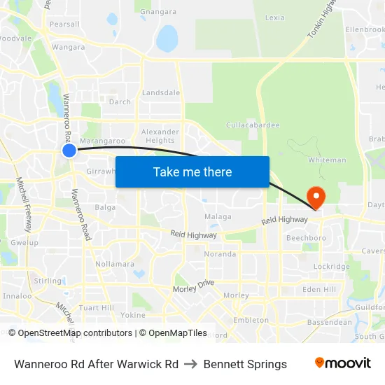 Wanneroo Rd After Warwick Rd to Bennett Springs map