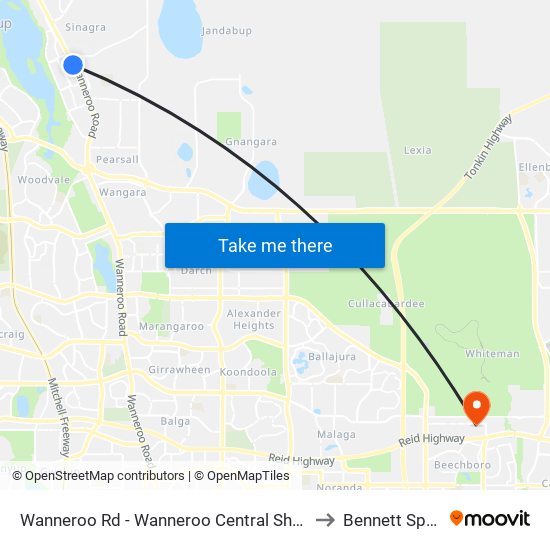 Wanneroo Rd - Wanneroo Central Shopping Ctr to Bennett Springs map