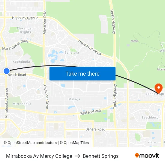 Mirrabooka Av Mercy College to Bennett Springs map