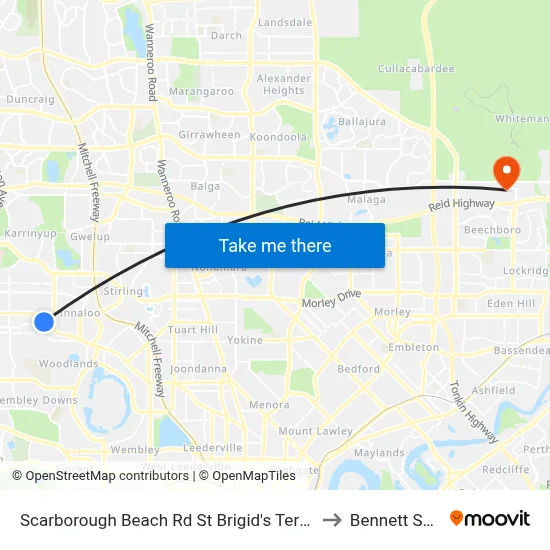 Scarborough Beach Rd St Brigid's Terrace Cat Id 29 to Bennett Springs map