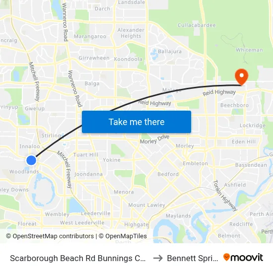 Scarborough Beach Rd Bunnings Cat Id 34 to Bennett Springs map