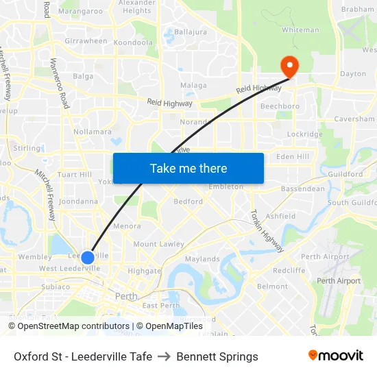 Oxford St - Leederville Tafe to Bennett Springs map