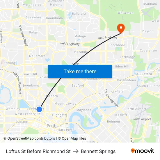Loftus St Before Richmond St to Bennett Springs map