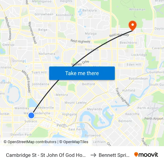 Cambridge St - St John Of God Hospital to Bennett Springs map
