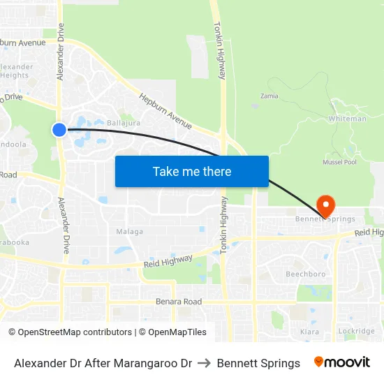 Alexander Dr After Marangaroo Dr to Bennett Springs map