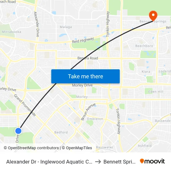 Alexander Dr - Inglewood Aquatic Centre to Bennett Springs map