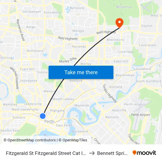Fitzgerald St Fitzgerald Street Cat Id 13 to Bennett Springs map