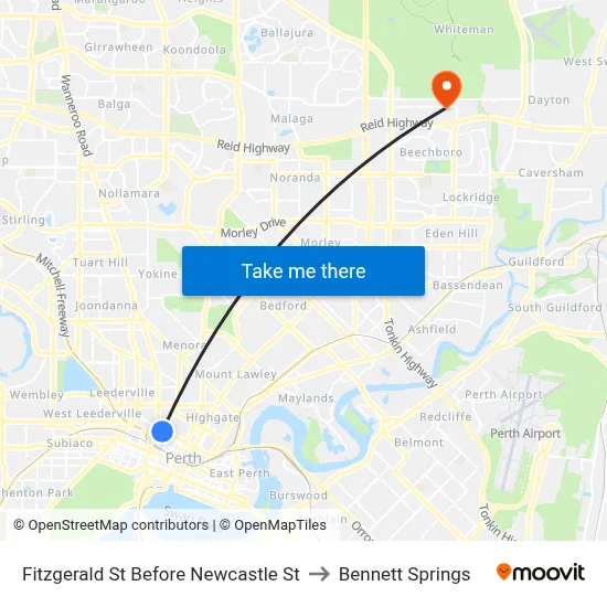 Fitzgerald St Before Newcastle St to Bennett Springs map