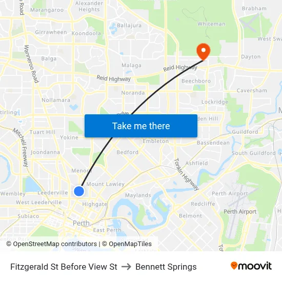 Fitzgerald St Before View St to Bennett Springs map
