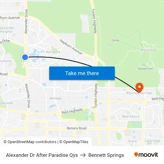 Alexander Dr After Paradise Qys to Bennett Springs map