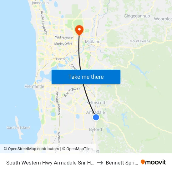 South Western Hwy Armadale Snr High Sch to Bennett Springs map