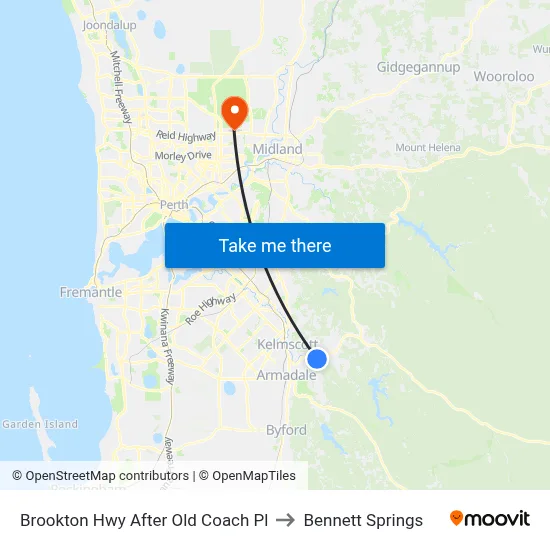 Brookton Hwy After Old Coach Pl to Bennett Springs map