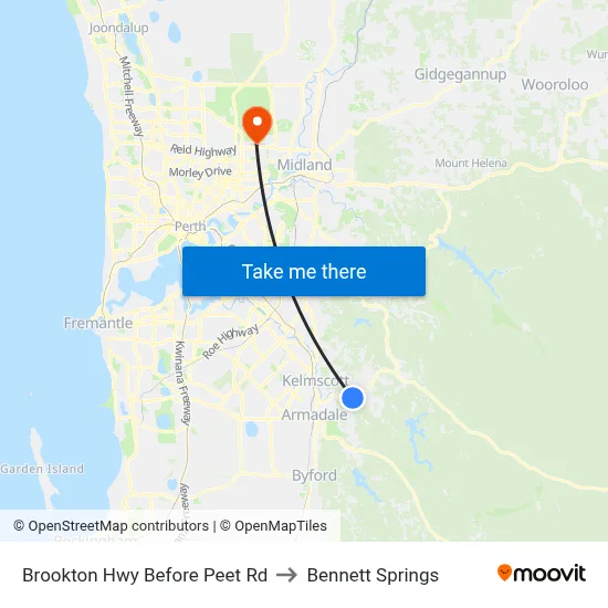 Brookton Hwy Before Peet Rd to Bennett Springs map