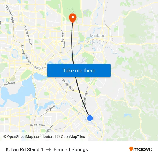 Kelvin Rd Stand 1 to Bennett Springs map