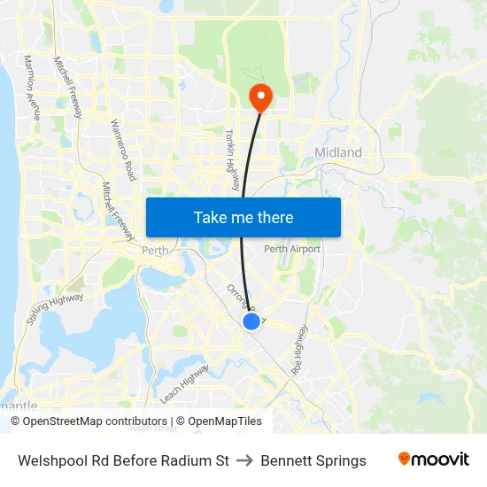Welshpool Rd Before Radium St to Bennett Springs map