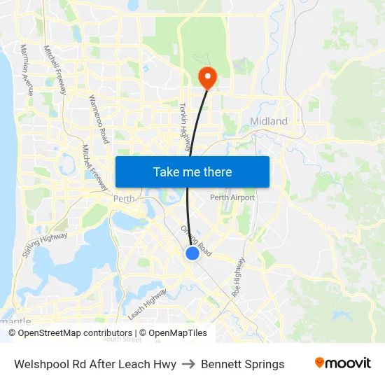 Welshpool Rd After Leach Hwy to Bennett Springs map