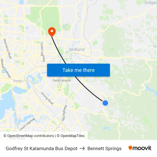 Godfrey St Kalamunda Bus Depot to Bennett Springs map