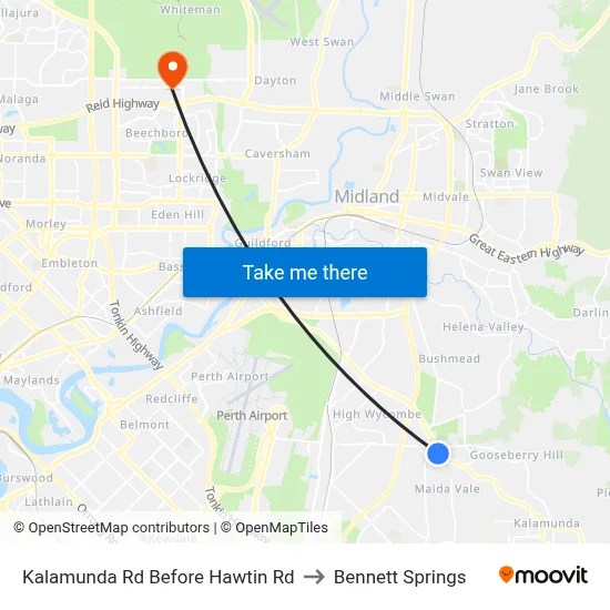Kalamunda Rd Before Hawtin Rd to Bennett Springs map