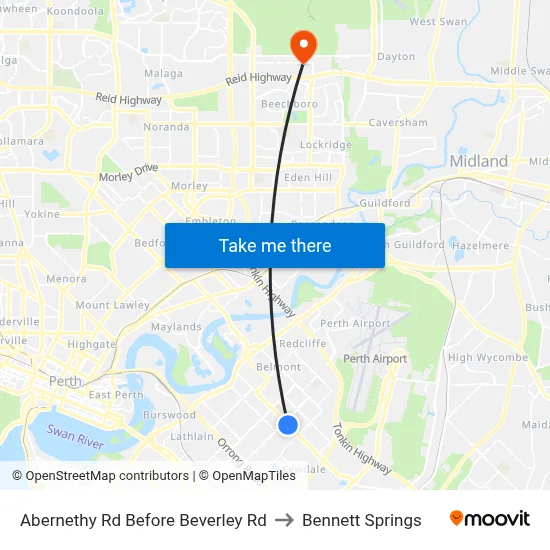Abernethy Rd Before Beverley Rd to Bennett Springs map