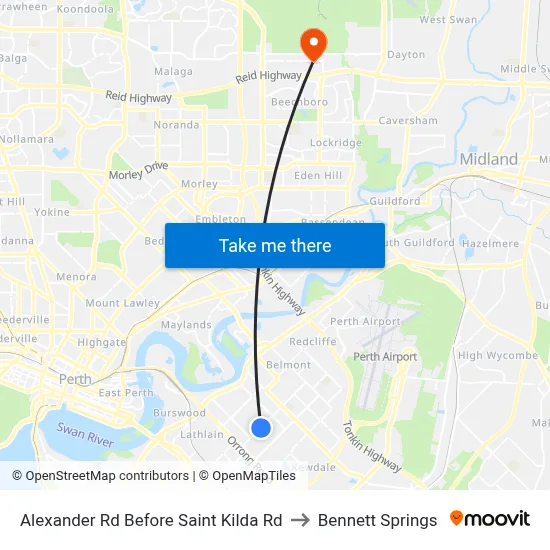 Alexander Rd Before Saint Kilda Rd to Bennett Springs map