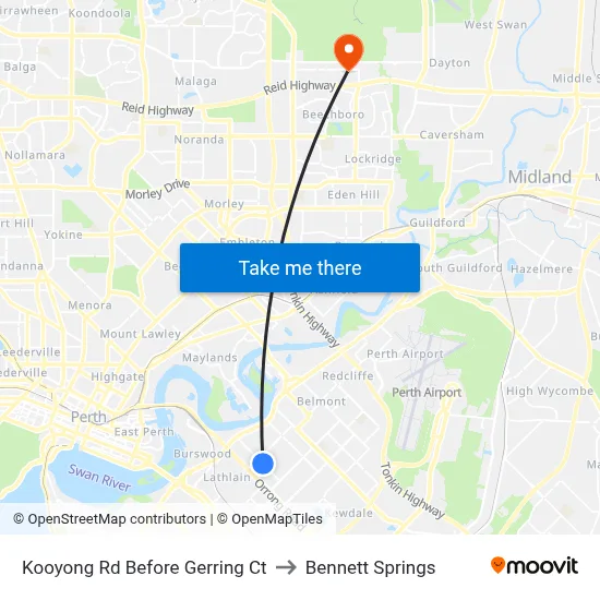 Kooyong Rd Before Gerring Ct to Bennett Springs map